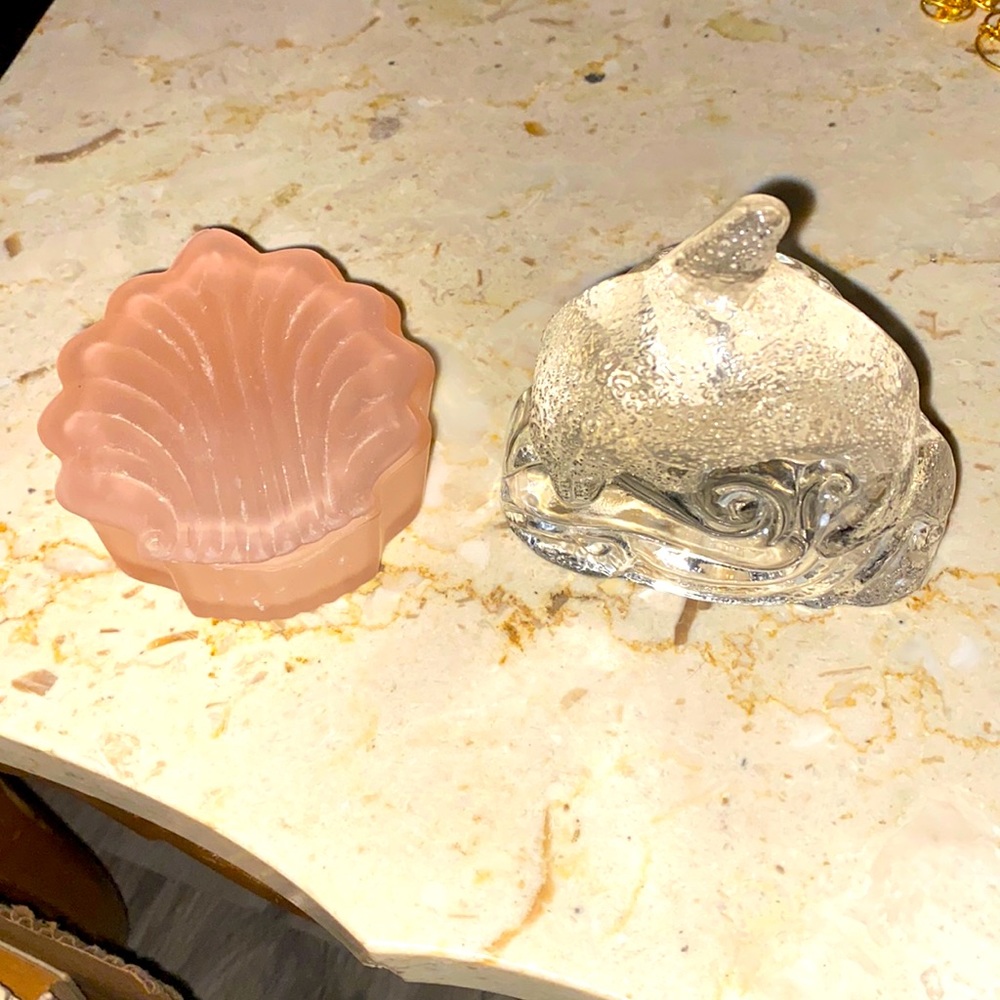 Dolphin Tea light Candle Holder with Pink Seashell Trinket Box